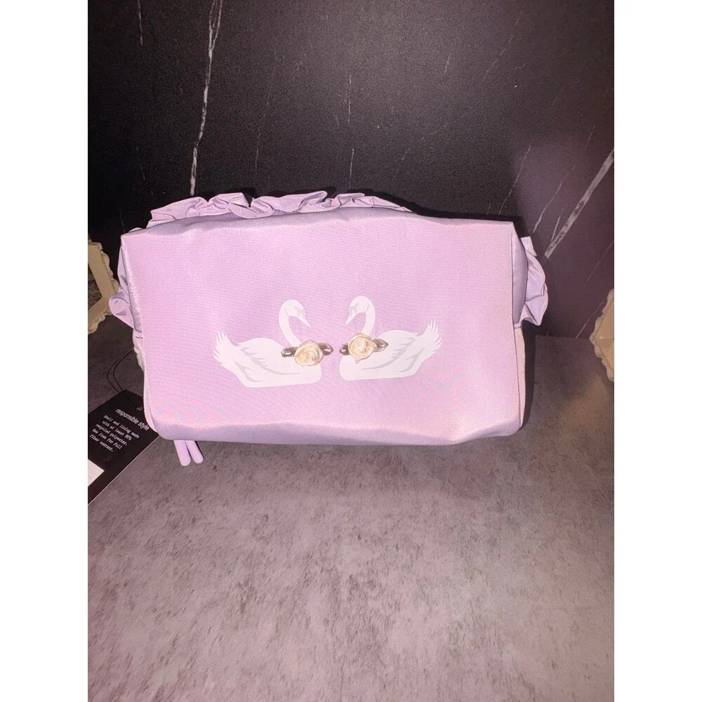 Girls ruffle trim swan‎ cosmetic utensil bag